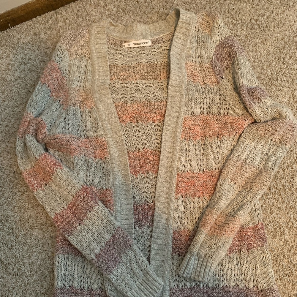Gray and pink striped cardigan